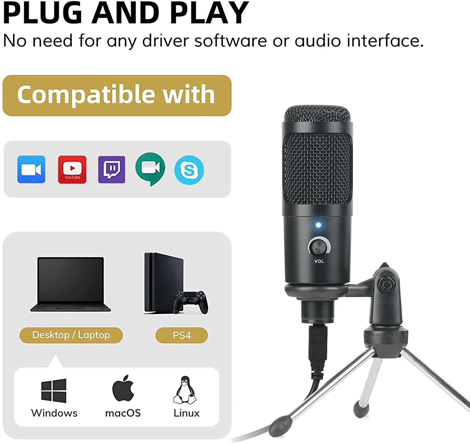 Micrófono de condensador USB,  - Pc Gaming Youtube reseña y precio